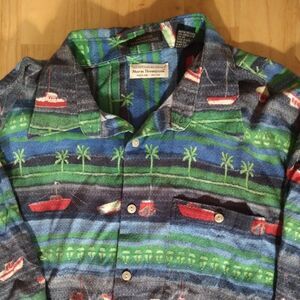 Vintage Norm Thompson Boats Palm Trees Hawaiian Shirt